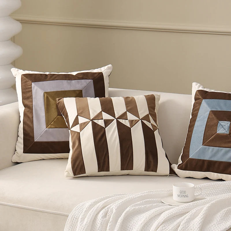 Cushion Cover Pleated Velvet Geometric Concealed Zipper 18x18 Inch