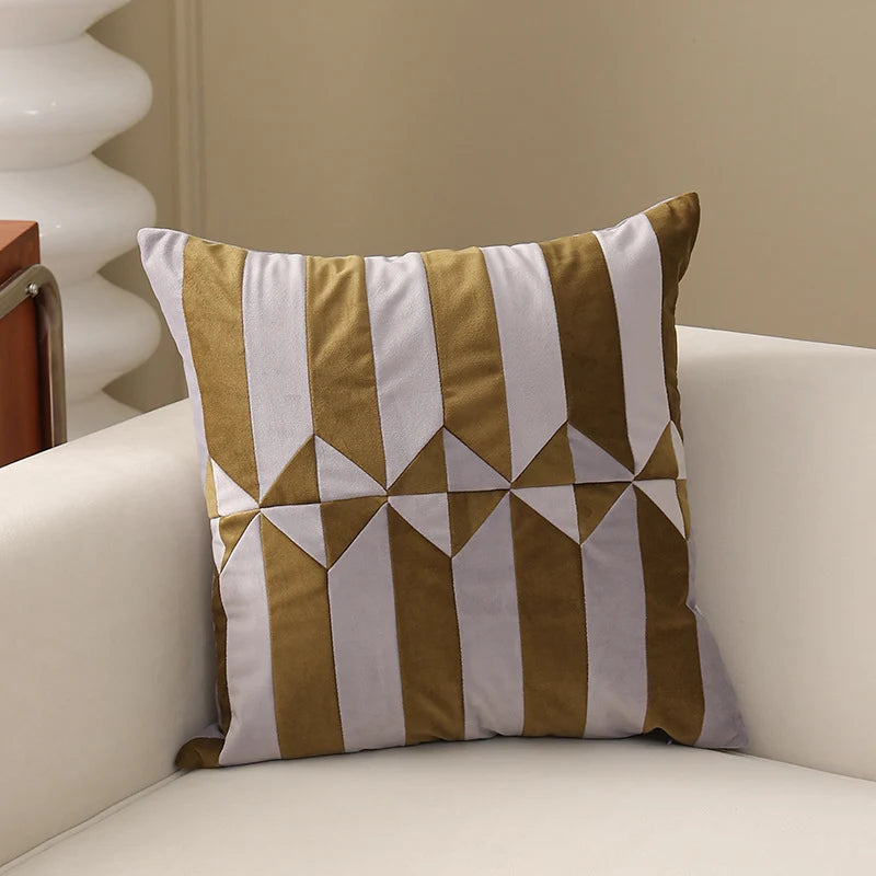 Cushion Cover Pleated Velvet Geometric Concealed Zipper 18x18 Inch