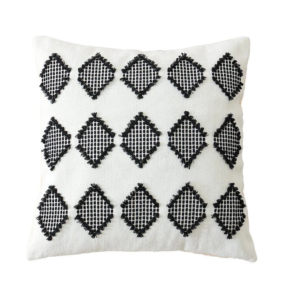 Cushion Cover Raised Geometric Texture Cotton-Linen Blend & Concealed Zipper