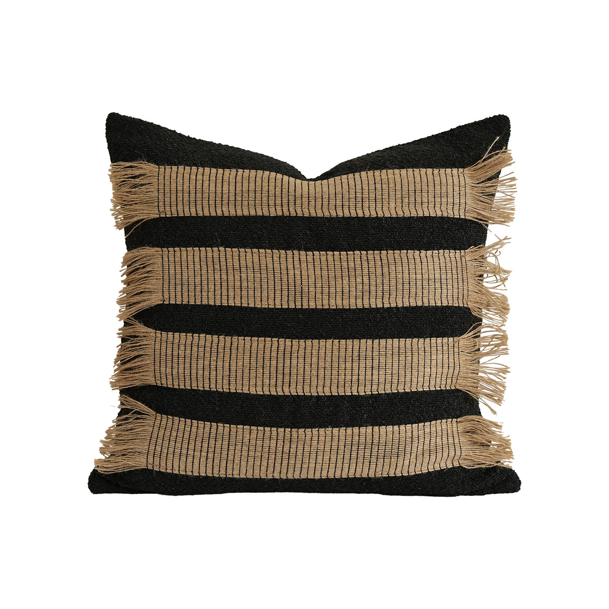 Cushion Cover Rectangular Woven Stripes & Fringe Concealed Zipper