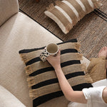 Cushion Cover Rectangular Woven Stripes & Fringe Concealed Zipper
