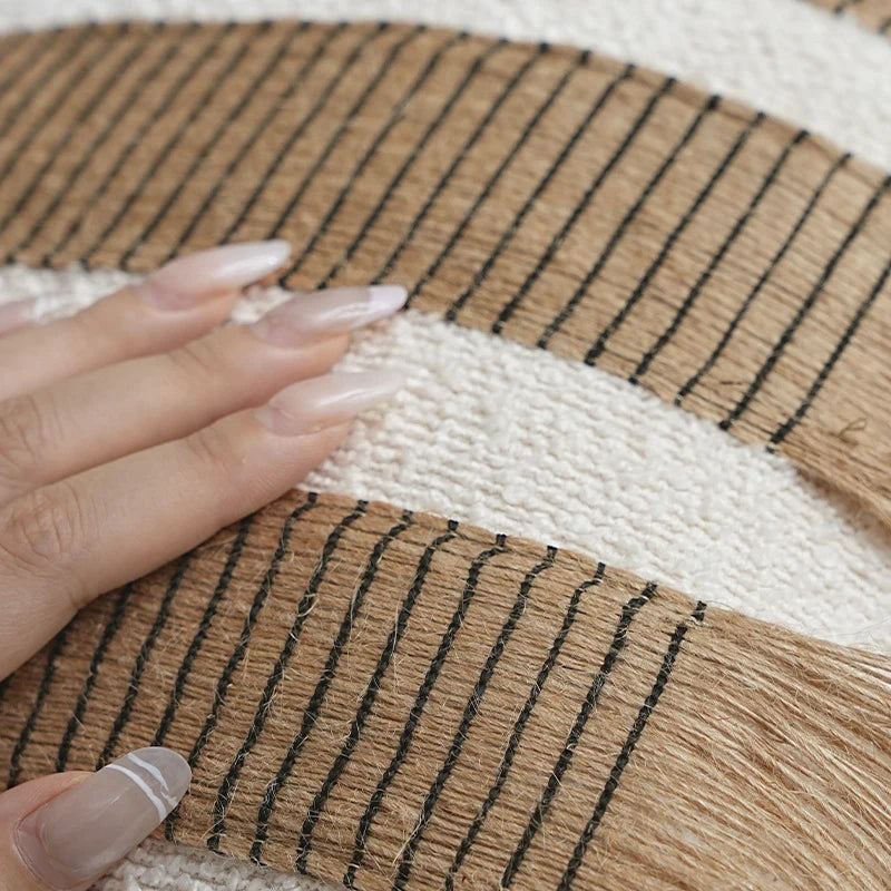 Cushion Cover Rectangular Woven Stripes & Fringe Concealed Zipper