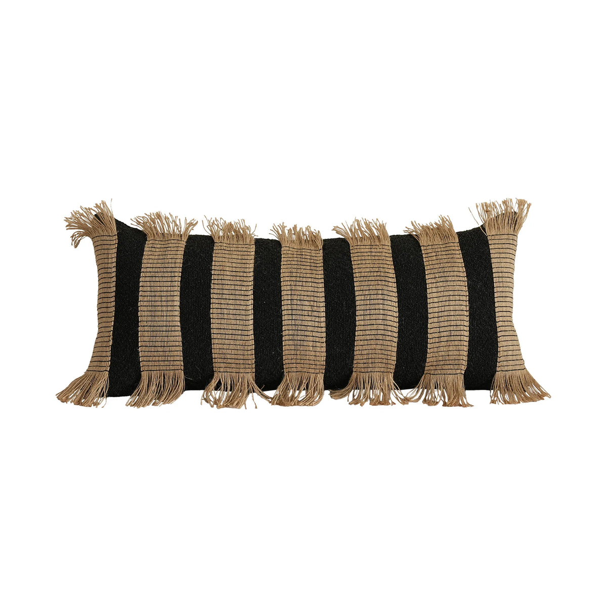 Cushion Cover Rectangular Woven Stripes & Fringe Concealed Zipper