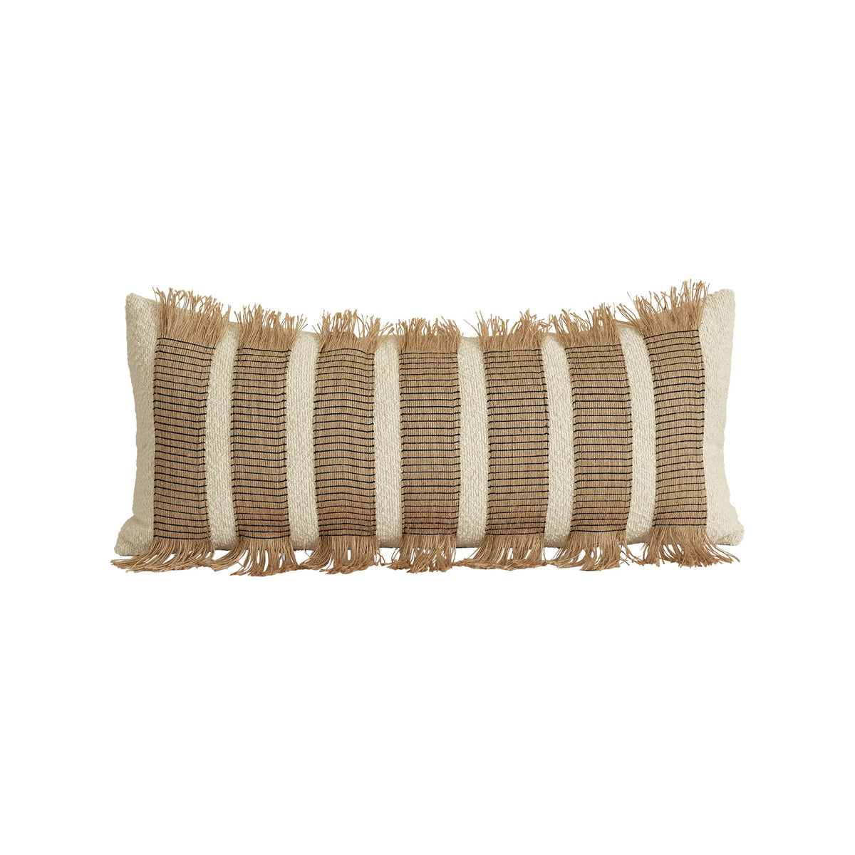 Cushion Cover Rectangular Woven Stripes & Fringe Concealed Zipper