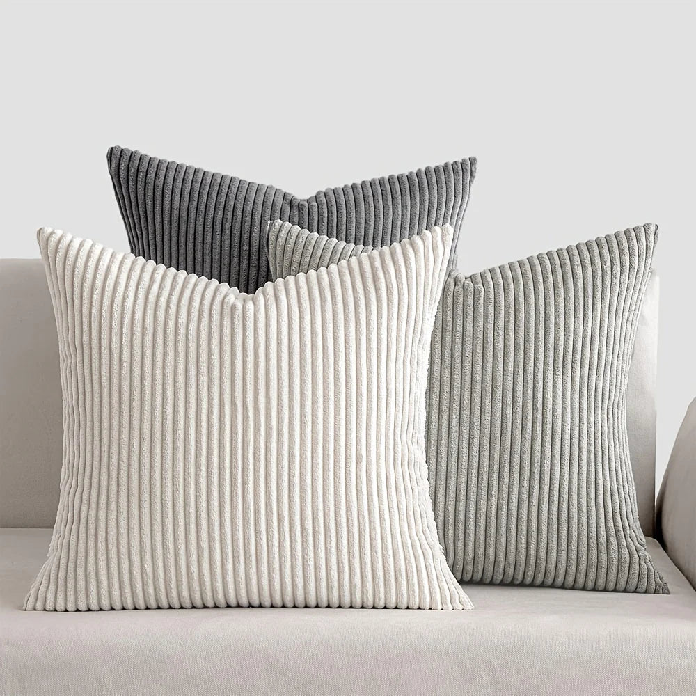 Cushion Cover Ribbed Stripe Zipper Machine Washable