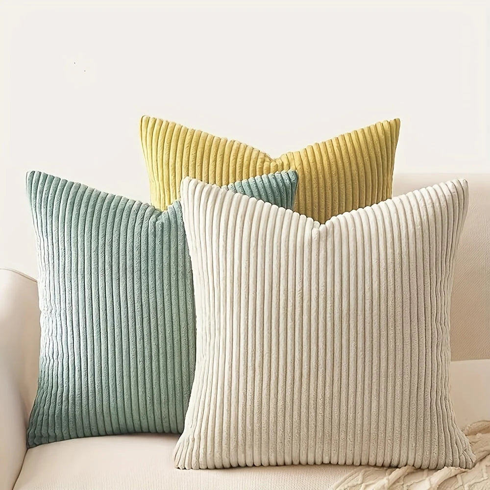 Cushion Cover Ribbed Stripe Zipper Machine Washable