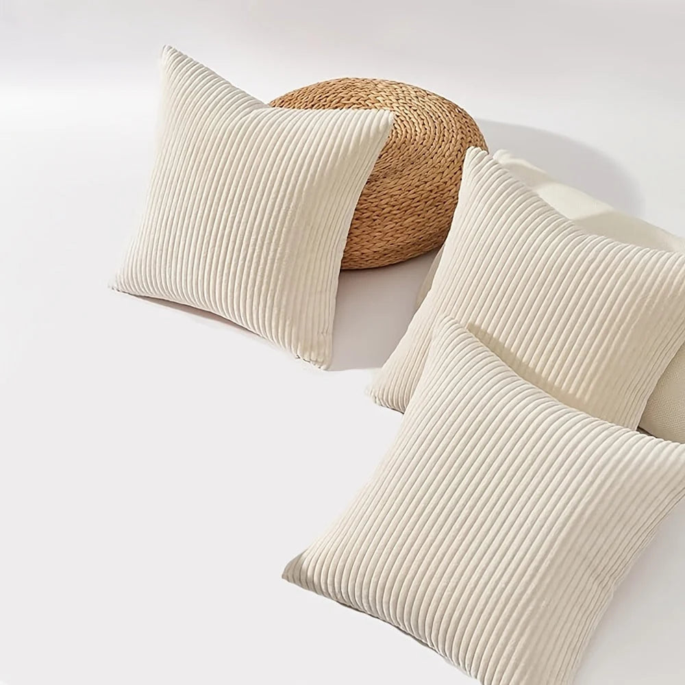 Cushion Cover Ribbed Stripe Zipper Machine Washable