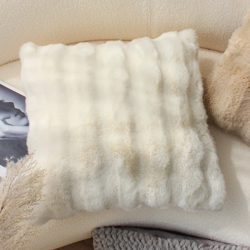 Cushion Cover Ribbed Wave Faux Fur Concealed Zipper