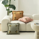 Cushion Cover Ruffled Edge Hand-Embroidered Cotton-Linen