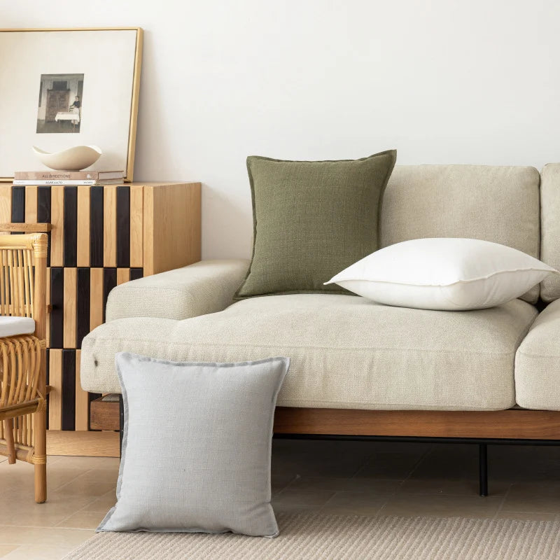 Cushion Cover Slub Linen-Effect Welt Trim Hidden Zip