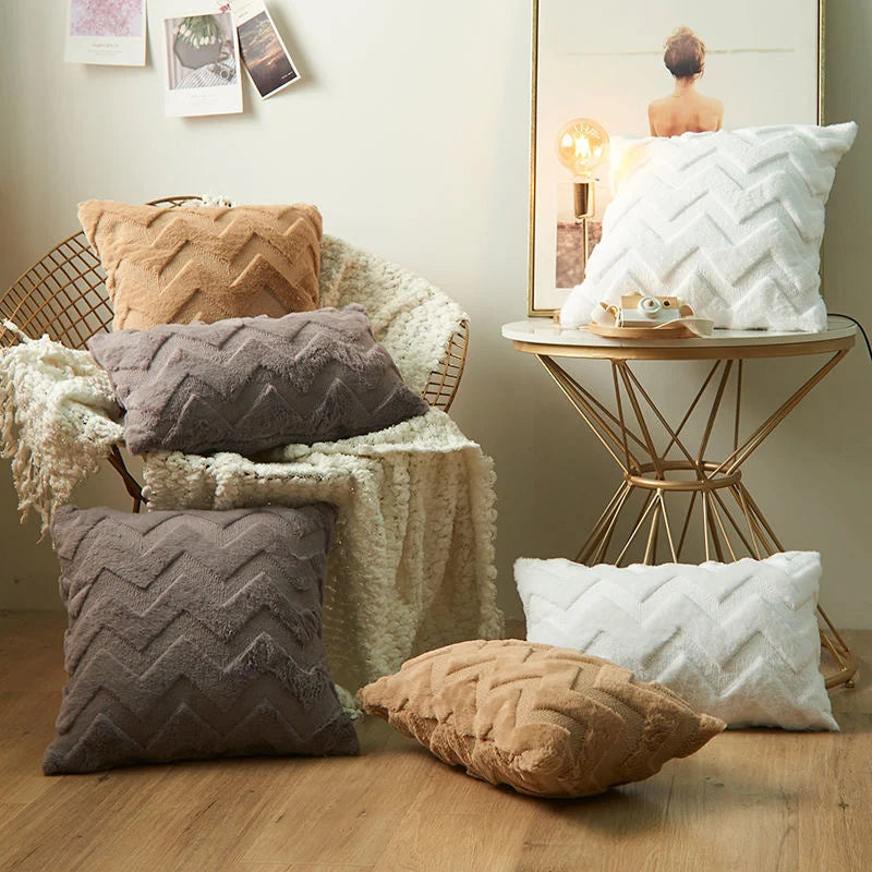 Cushion Cover Soft Plush Zigzag Tufting Concealed Zipper