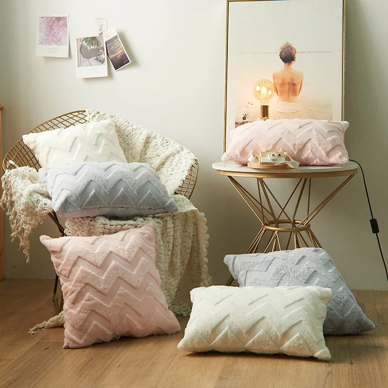 Cushion Cover Soft Plush Zigzag Tufting Concealed Zipper