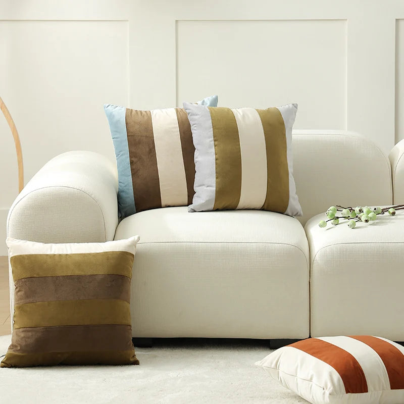 Cushion Cover Soft Velvet Vertical Stripes Concealed Zipper