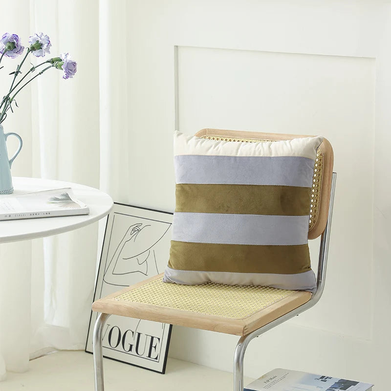 Cushion Cover Soft Velvet Vertical Stripes Concealed Zipper