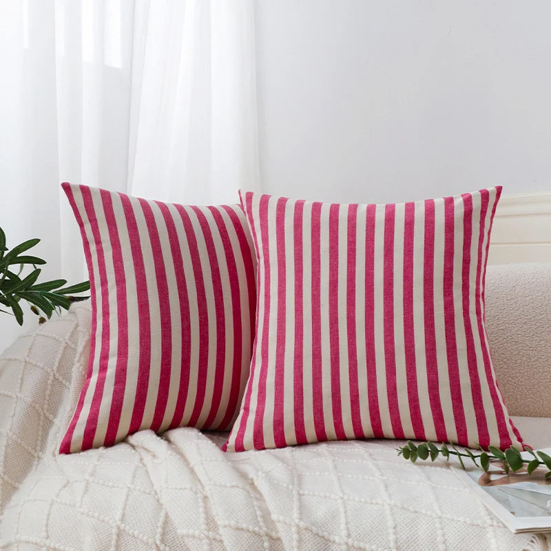 Cushion Cover Striped Cotton Blend Concealed Zipper