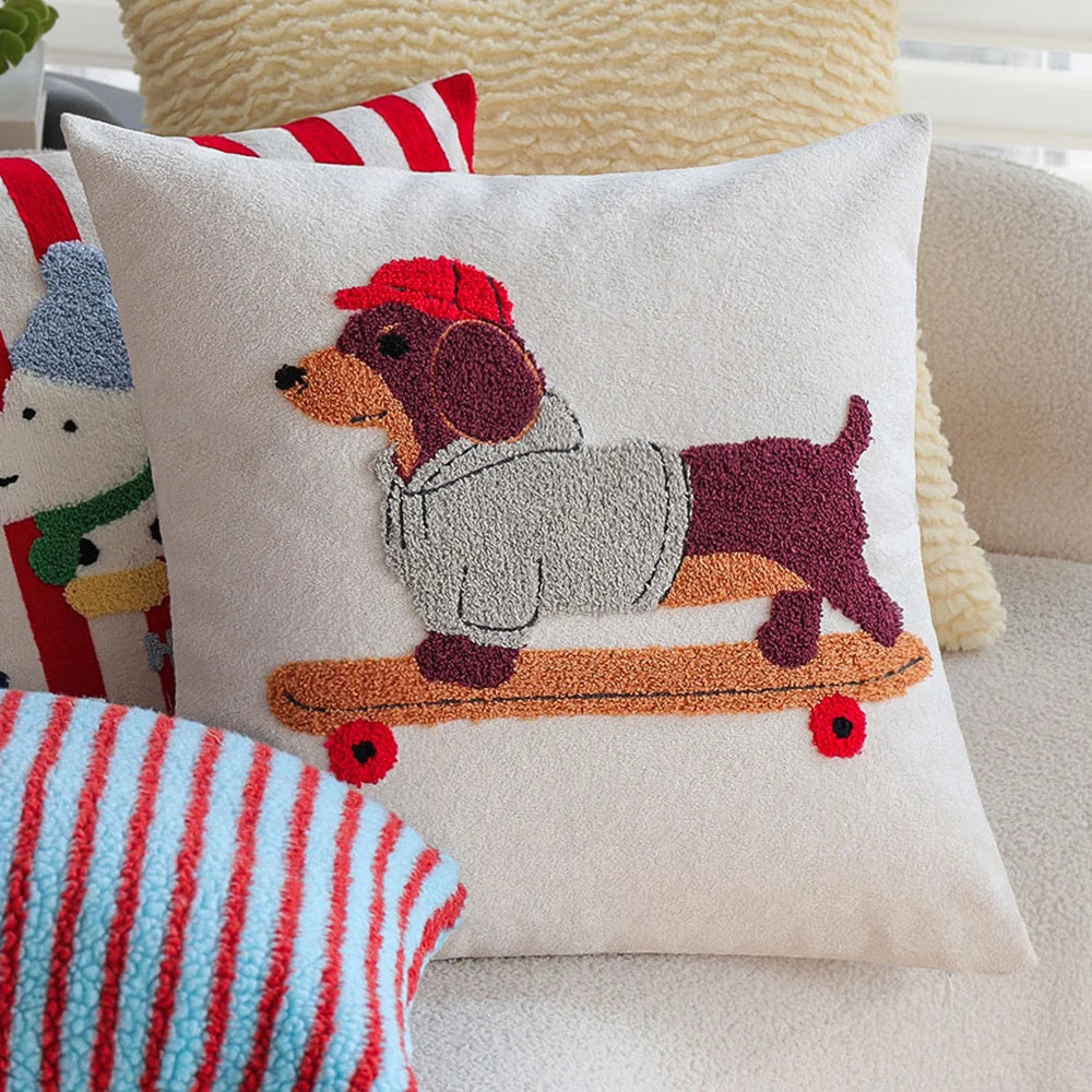 Cushion Cover Striped Tufted Bouclé Cotton Blend Concealed Zipper