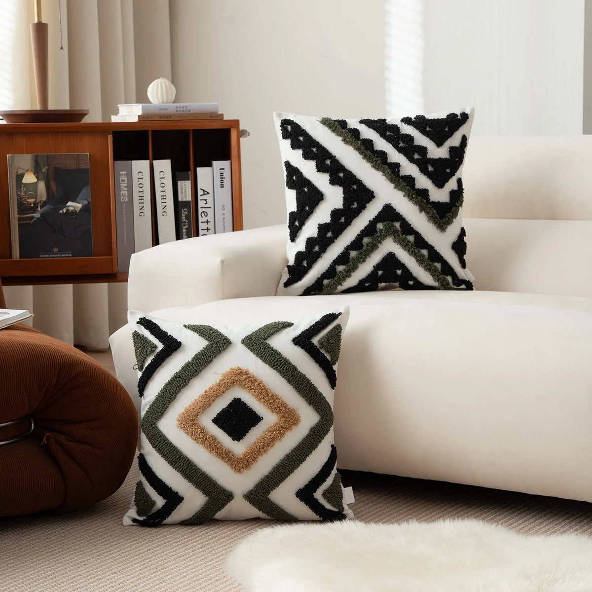 Cushion Cover Textured Square Applique Cotton Concealed Zipper