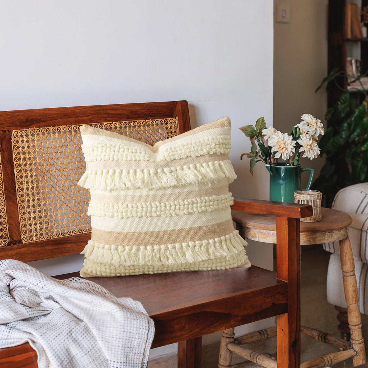 Cushion Cover Textured Stripes & Fringes