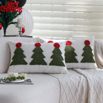 Cushion Cover Tufted Christmas Trees Linen-Look Hidden Zipper