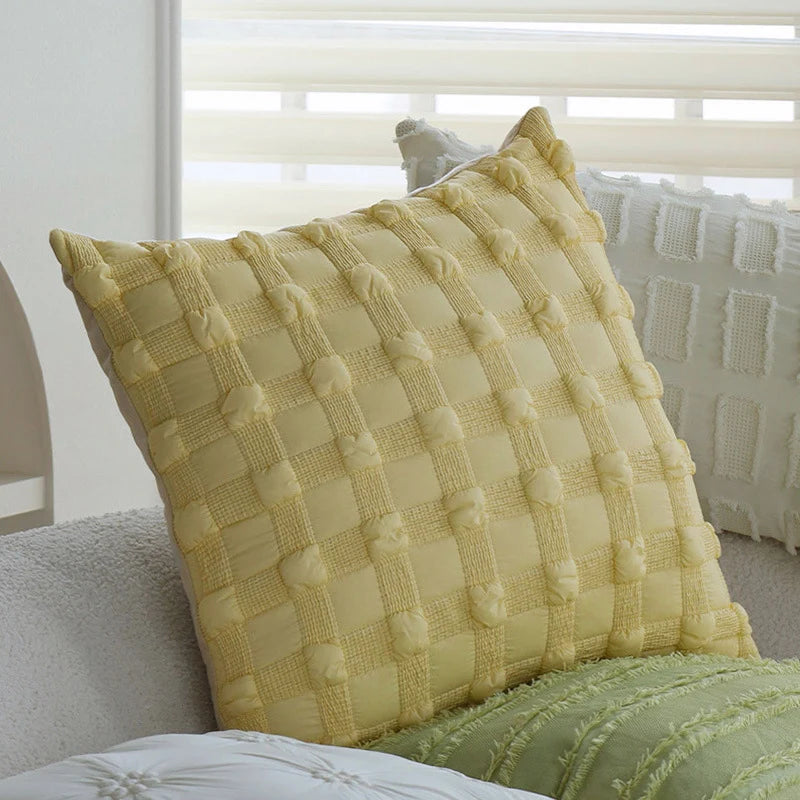 Cushion Cover Tufted & Fringed Cotton Blend Hidden Zipper
