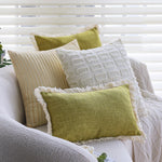 Cushion Cover Tufted & Fringed Cotton Blend Hidden Zipper