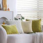 Cushion Cover Tufted & Fringed Cotton Blend Hidden Zipper