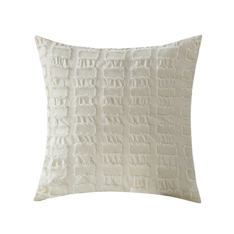 Cushion Cover Tufted & Fringed Cotton Blend Hidden Zipper