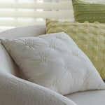 Cushion Cover Tufted & Fringed Cotton Blend Hidden Zipper
