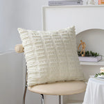 Cushion Cover Tufted & Fringed Cotton Blend Hidden Zipper