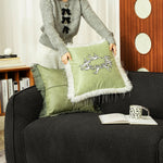 Cushion Cover Velvet Angel Embroidery & Faux Fur Trim