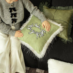 Cushion Cover Velvet Cherub Embroidery & Faux Fur Trim