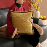 Cushion Cover Velvet Floral Embroidery Faux Fur Trim