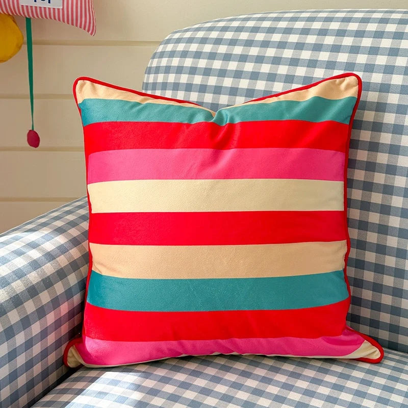 Cushion Cover Velvet Front Large Check Concealed Zipper