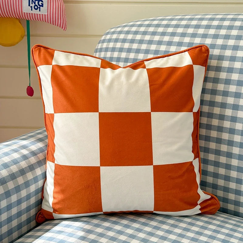 Cushion Cover Velvet Front Large Check Concealed Zipper