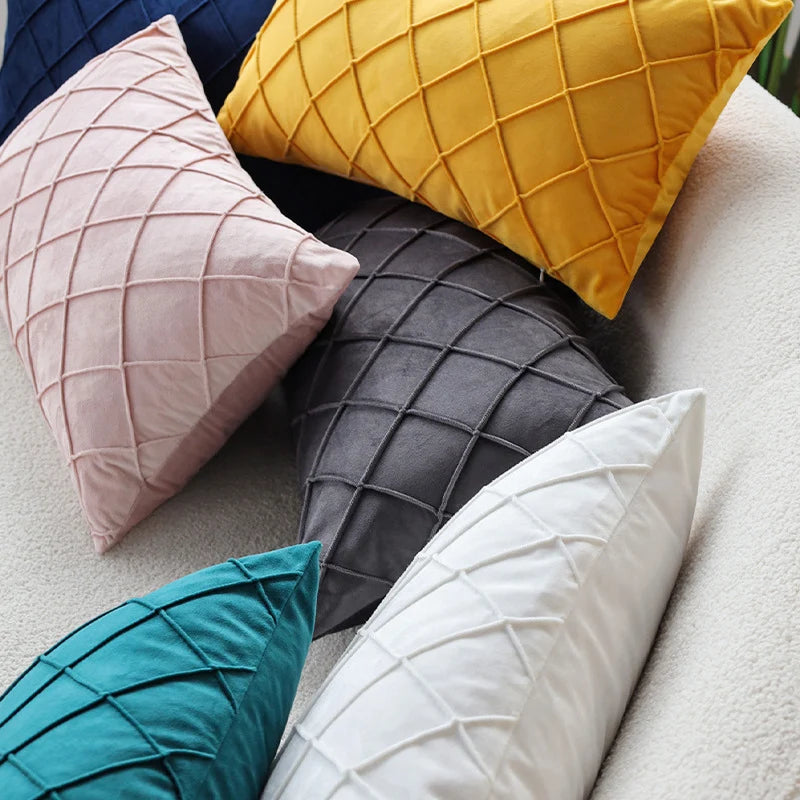 Cushion Cover Velvet-Like Microfiber Quilted Diamond Concealed Zipper