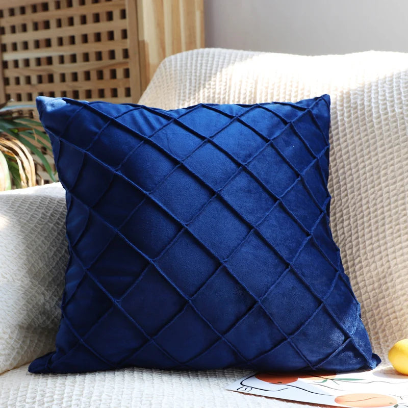 Cushion Cover Velvet-Like Microfiber Quilted Diamond Concealed Zipper