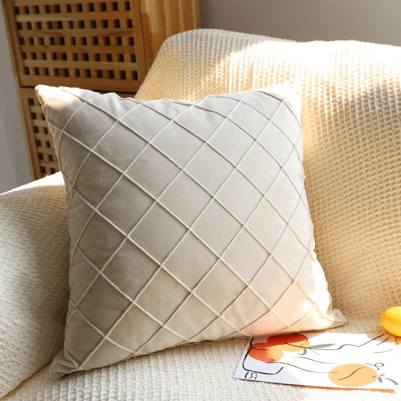 Cushion Cover Velvet-Like Microfiber Quilted Diamond Concealed Zipper