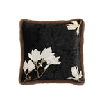 Cushion Cover Velvet Magnolia Embroidery & Faux Fur 45x45cm