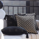 Cushion Cover Velvet Relief Stripes Fringe Tassel Hidden Zipper