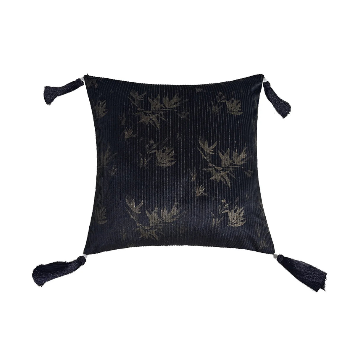 Cushion Cover Velvet Relief Stripes Fringe Tassel Hidden Zipper