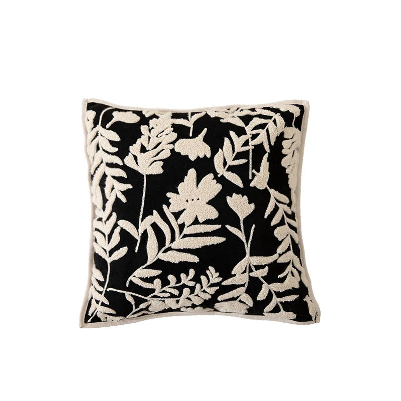 Cushion Cover Velvety Floral Cotton-Linen 18 x 18 In
