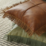 Cushion Cover Waxed Faux Leather Fringed Hidden Zipper