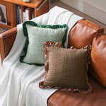 Cushion Cover Woven Bouclé Velvet Ruffle Zippered 18x18