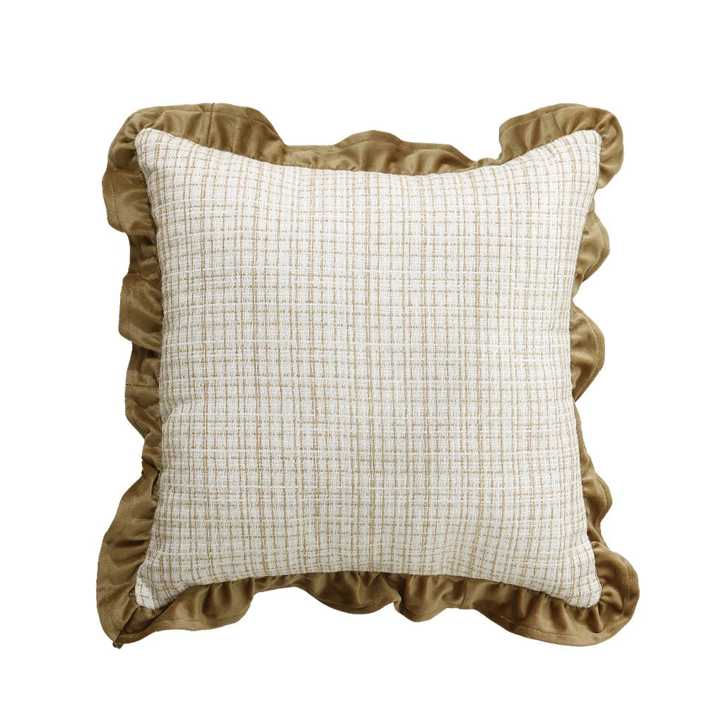 Cushion Cover Woven Bouclé Velvet Ruffle Zippered 18x18
