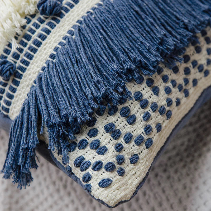 Cushion Cover Woven Cotton 3D Dot & Layered Fringes