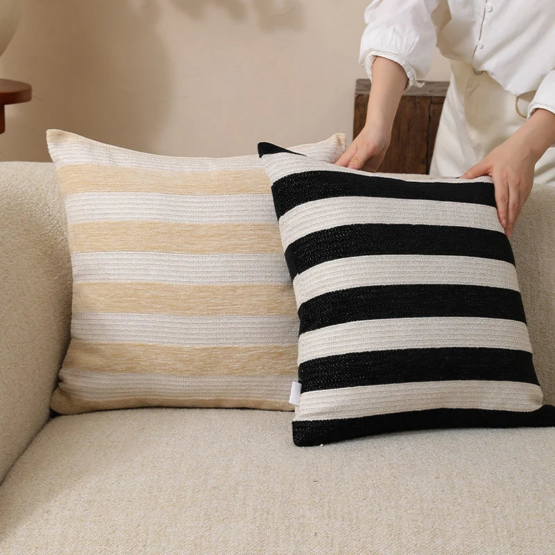 Cushion Cover Woven Cotton Blend Wide Stripe Concealed Zipper