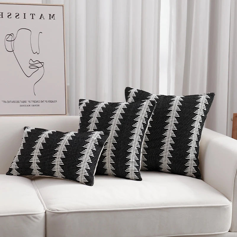 Cushion Cover Woven Cotton Jacquard Tassels Concealed Zipper
