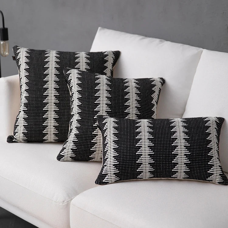 Cushion Cover Woven Cotton Jacquard Tassels Concealed Zipper
