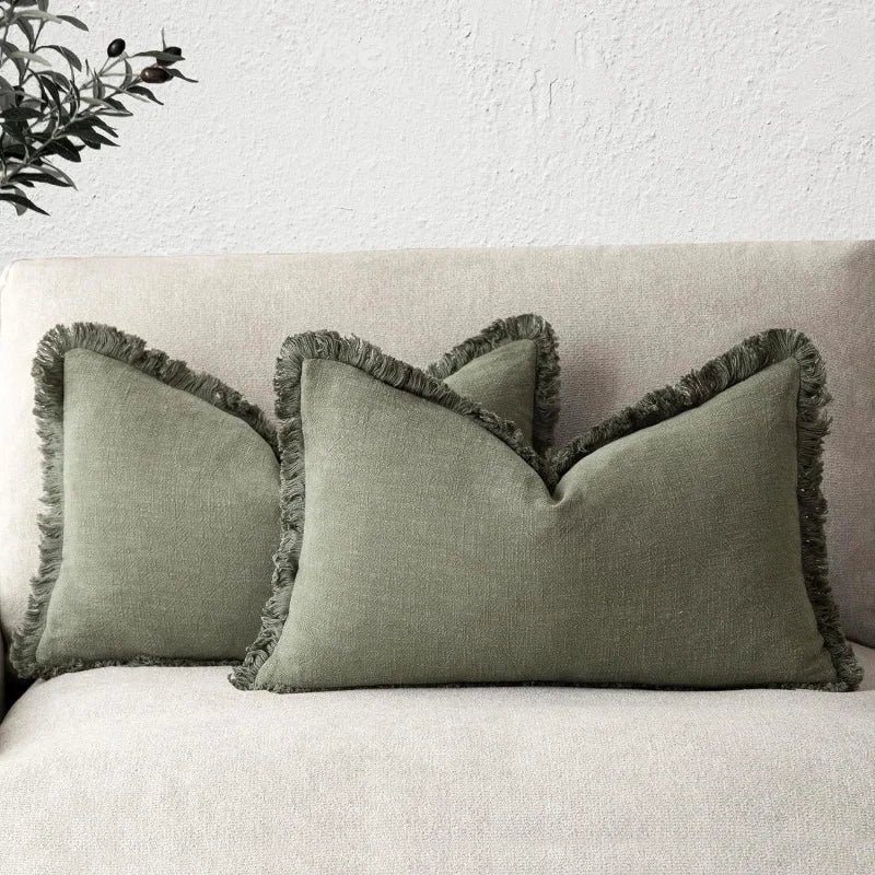 Cushion Covers Cotton-Linen Blend Set of 2 Hidden Zipper