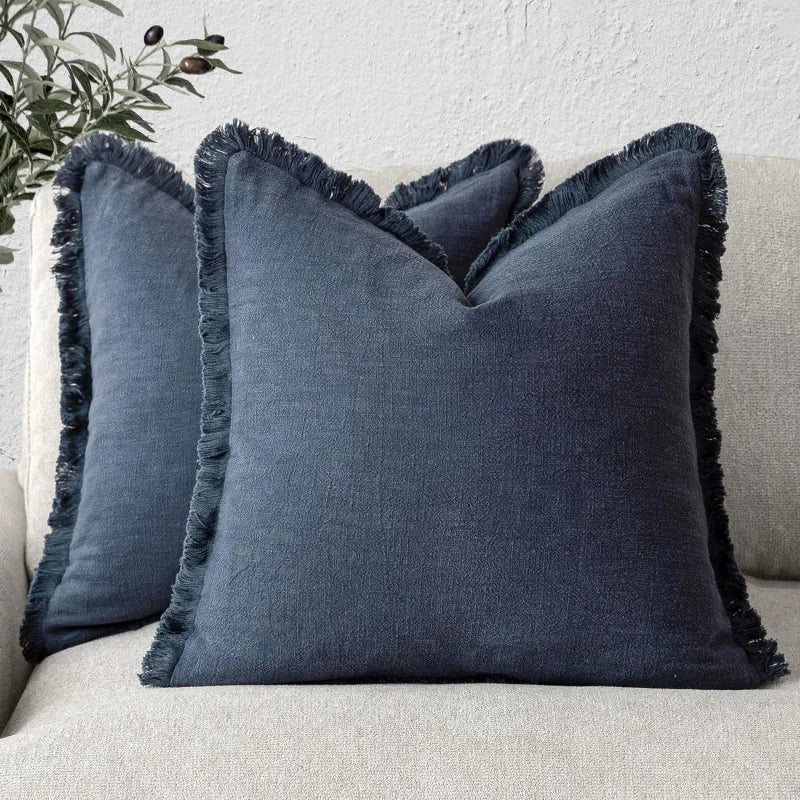 Cushion Covers Cotton-Linen Blend Set of 2 Hidden Zipper